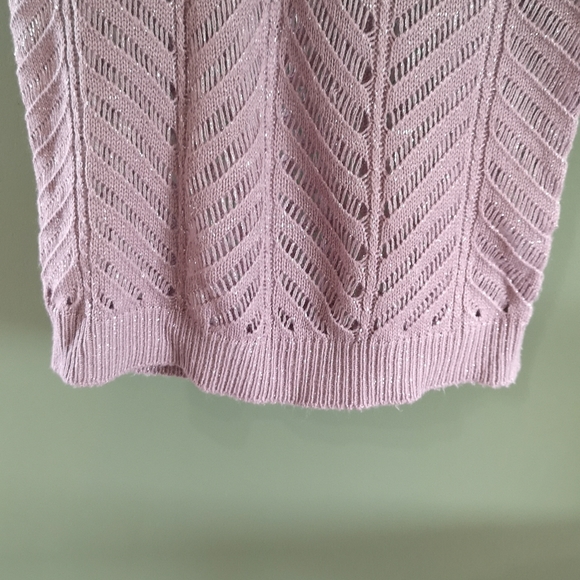 Vanity Metallic Mauve Fashion Herringbone Pattern Sweater Size S - Picture 7 of 7